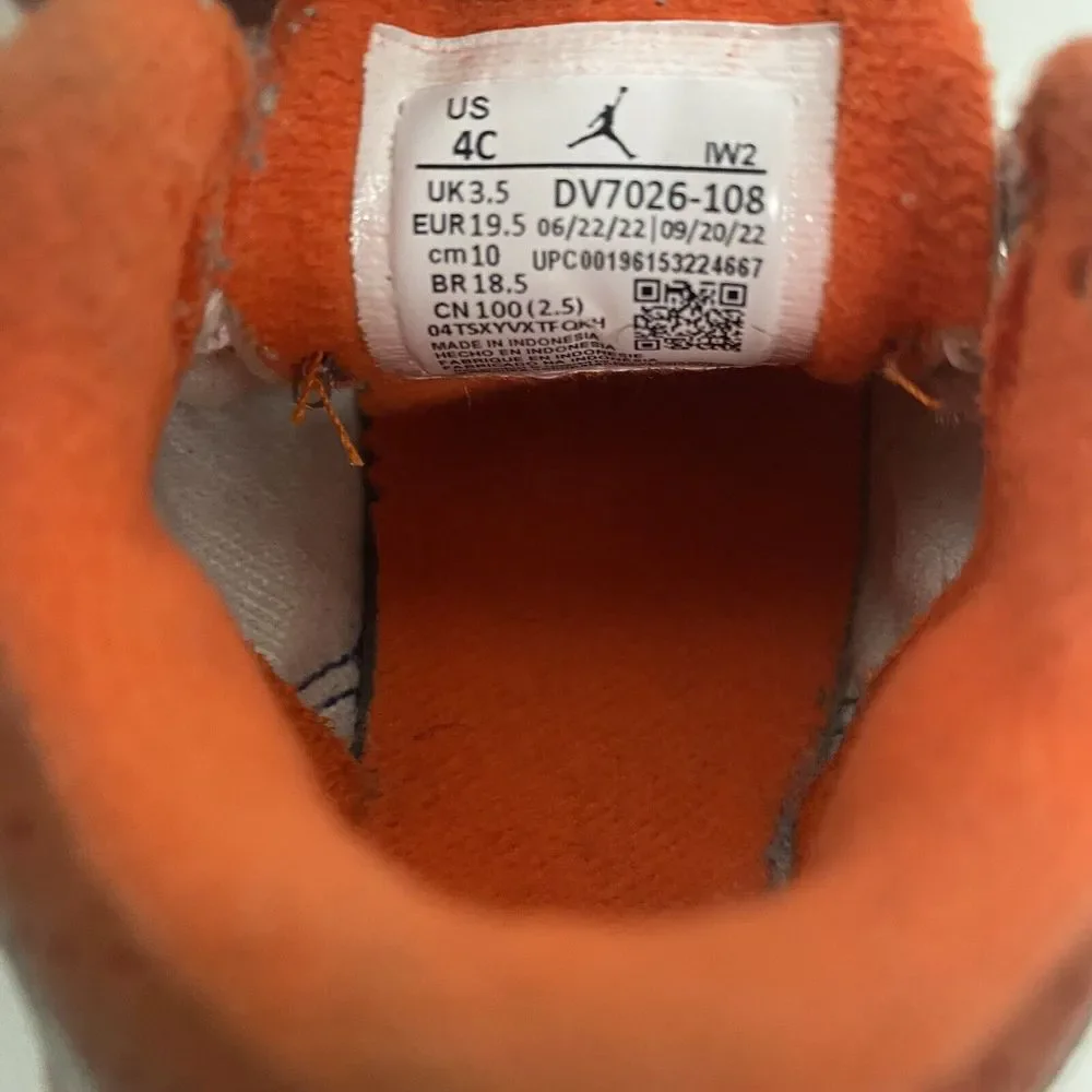 Nike Air Jordan Retro 3 Toddler Size 4C White Orange Sneakers Mid Top 3617
